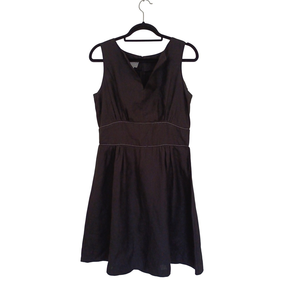Niche Nilgun Derman Black 100%‎ Linen Sleeveless Pleated Sheath Dress M